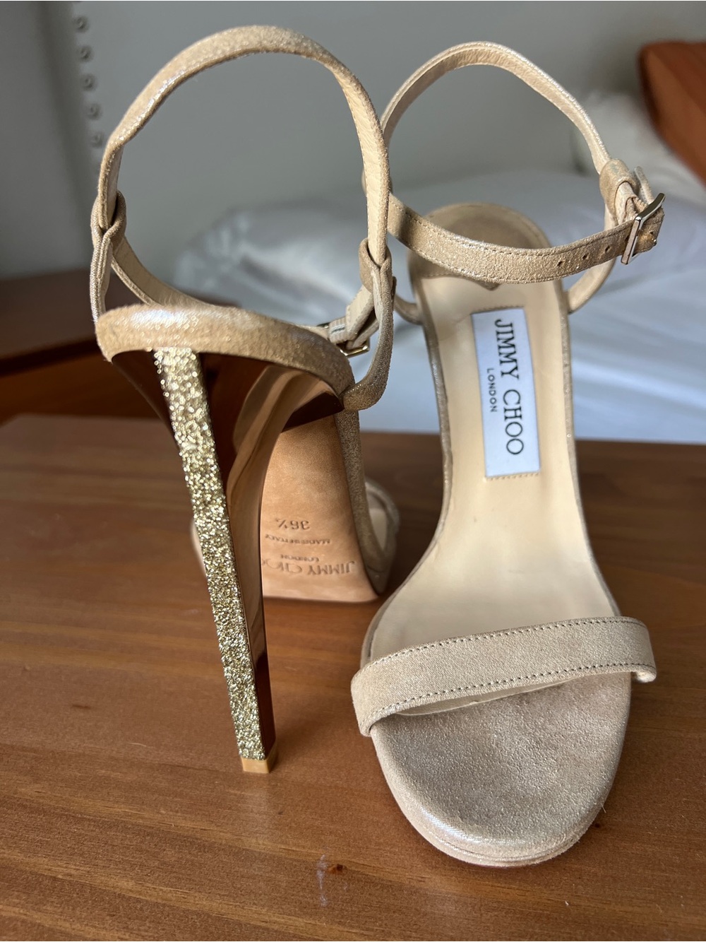 Jimmy Choo Champagne Gold Ankle-Strap High Heel Sandals